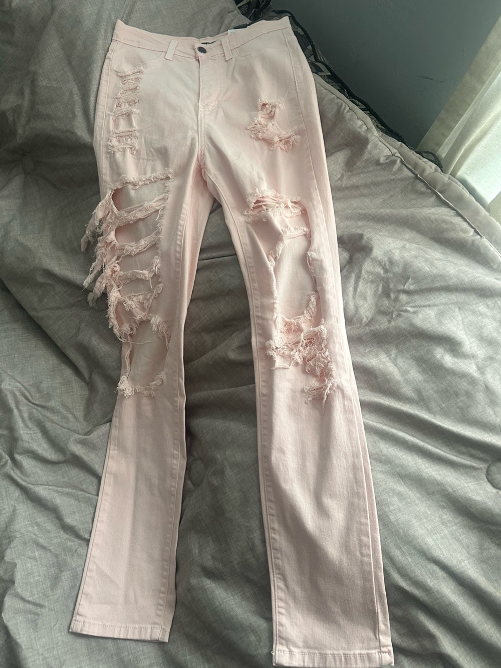 Fashion Nova Pale Pink Ripped High-Rise Jeans